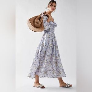 Free People Blue Midi Sundress with Bishop Sleeves